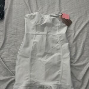 PrettyLittleThing White Strapless Dress